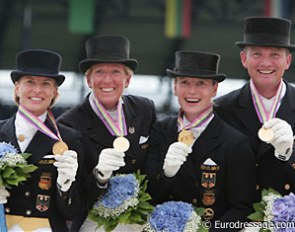 The 2006 WEG gold medal winning German team: Nadine Capellmann, Heike Kemmer, Isabell Werth, Hubertus Schmidt :: Photo © Astrid Appels