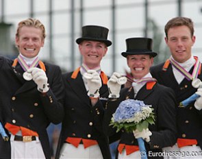 The 2006 WEG silver medal winning Dutch team: Edward Gal, Imke Schellekens-Bartels, Anky van Grunsven, Laurens van Lieren
