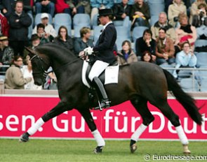 Kathrin Meyer zu Strohen on Don Marco during a stallion demonstration at the 2006 World Equestrian Games