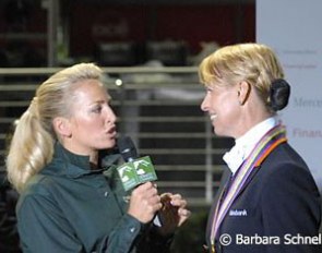 Kur gold medal winning Anky van Grunsven gets interviewed by Lisa Wilcox