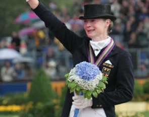 Isabell Werth in tears over winning Grand Prix Special gold at the 2006 WEG