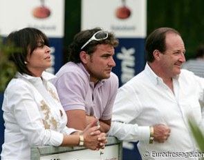 Morgan Barbancon's mother Carmen and father Thierry watching her ride together with Spanish Grand Prix rider Jordi Domingo