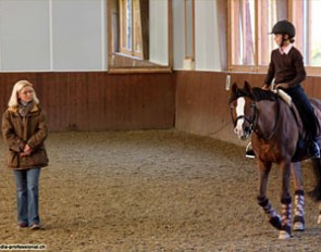 Heidi Bemelmans training an FEI pony rider in Switzerland