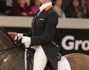 Anky van Grunsven and the IPS logo on her saddle pad :: Photo © Astrid Appels
