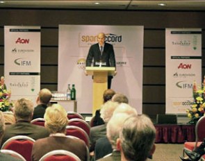 -FEI Secretary General Alex McLin addresses the fourth annual SportAccord IF Forum in the Olympic Capital, Lausanne (SUI). :: Photo © SportAccord/FEI