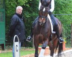 Jill de Ridder schooling Charmeur (by Carabas). Father Ton de Ridder supervises