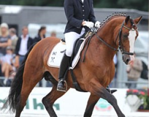 Claudia Rüscher and Lissaro van de Helle win silver at the 2010 World Young Horse Championships :: Photo © Astrid Appels
