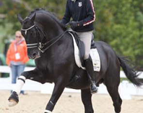 Edward Gal schooling Totilas; Nicole Werner watching in the background :: Photo © Astrid Appels