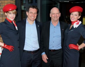 Michael Mronz (PR manager of Totilas for Schockemohle/Linsenhoff) and Joachim Hunold (ceo Air Berlin) flanked by two Air Berlin flight attendants