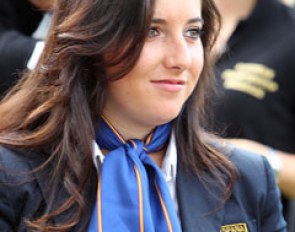 Spanish team rider Laura Reija Belart (we believe. It's sometimes hard to recognize the faces when they are in "regular" attire instead of shadbellies and top hats).