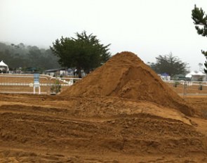The show grounds at the 2011 CDI Pebble Beach. This mound of sand was taken out of the CDI ring, which still stayed deep, unlevel and hard