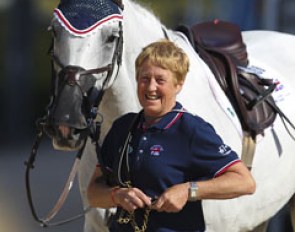 Silver medal mare Cella with her groom Joy Montgomery