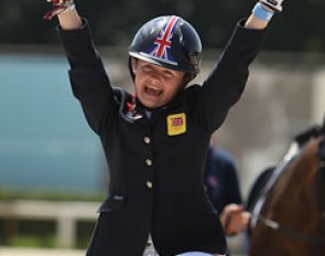 An ecstatic Phoebe Peters claims the podium for gold a second time