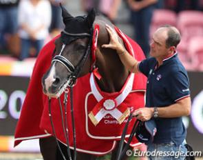 Alan Davies and Valegro in the prize giving ceremony at the 2013 European Dressage Championships :: Photo © Astrid Appels