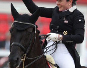 Andrea John gives a thumb's up to the crowds after her ride on Esperanto