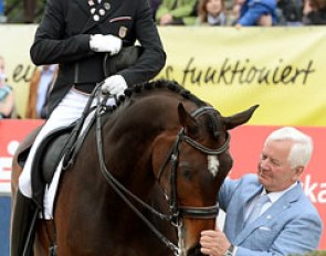 Steffen Peters and Legolas, here joined by Legolas' discoverer and German show host Ullrich Kasselmann, will be competing at the U.S. WEG Selection trial in Fritzens, Austria :: Photo © Csilla Pal
