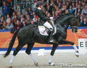 Dinja van Liere and Capri Sonne JR at the 2013 KWPN Stallion Licensing show in 's Hertogenbosch :: Photo © Dirk Caremans
