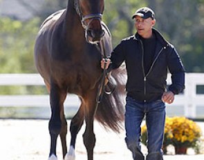 Steffen Peters trotting up Legolas at the vet inspection for the 2013 U.S. Dressage Championships in Lexington, U.S.A. :: Photo © Sue Stickle