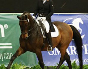 California based small tour rider Sheryl Ross on Lancaster at the 2013 U.S. Dressage Finals in Lexington, KY :: Photo © Sue Stickle