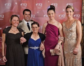 The winners of the 2013 FEI Awards: Carmen Thiemann, Colonel Antonio Fernando Nunez of the National Army Riding School "Grito de Asencio", Joan Formosa, Reed Kessler and Charlotte Dujardin