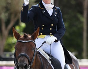 Claire Gosselin is happy with her test and raises her first in the air
