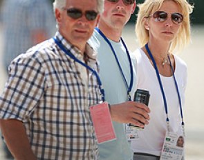 Ferdi and Michael Eilberg joined by one of their students, FEI rider Louise Bell