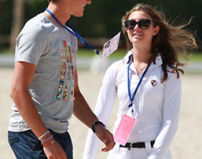 Show jumpers at the dressage ring. Morgan's boyfriend Nicolas Philippaerts and friend Reed Kessler come and see Barbançon warm up and compete