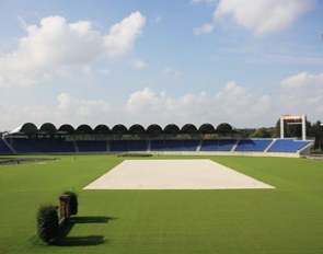 The Aachen main stadium with the dressage arena put in, ready for the 2015 European Championships