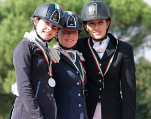 The pony podium at the 2014 Italian Dressage Championships: Nina Teresa Zennaro, Lucia Berni, Viola Lucrezia Sansone :: Photo © Marta Fusetti