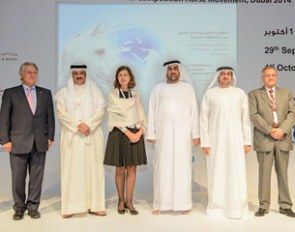 John McEwen, Sheikh Khaled Bin Abdullah Al Khalifa (BRN), Dr Monique Eloit, Dr Rashid Ahmed bin Fahed, Mohamed Ahmed Abdel Aziz Al Shehhi, and Dr Ghazi Yehia, at the regional conference for the Middle East and North Africa 