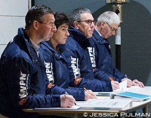 The KWPN Stallion Licensing Committee (Reijer van Woudenbergh, Marian Dorresteijn, Wim Ernes) at work at the pre-selection for the 2015 KWPN Stallion Licensing :: Photo © Jessica Pijlman