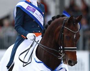 Adelinde Cornelissen, here on small tour horse Zephyr for the prize giving, leads the Dutch team to victory in the Nations' Cup at the 2014 CDIO Rotterdam :: Photo © Astrid Appels