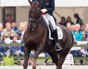 Carl Hester and Dances with Wolves at the 2014 British Dressage Championships :: Photo © Jon Stroud