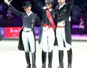 The 2014 World Cup Podium: Helen Langehanenberg, Charlotte Dujardin, Edward Gal :: Photo © Risto Aaltonen