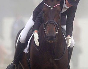 Danish Maria Anita Andersen pats Svalegards Hottie (by Hotline). Big massive, powerful mover but very unbalanced and relying on the rider for support and direction