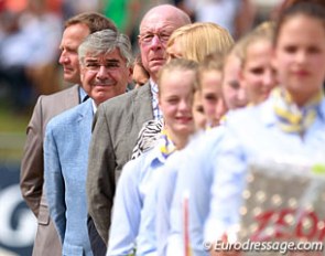 Former FEI judge general and judge of the 5-year old preliminary test Ghislain Fouarge in the queue