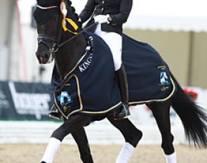 Dorothee Schneider and Sezuan win the 5-year old preliminary test at the 2014 World Young Horse Championships :: Photo © Astrid Appels