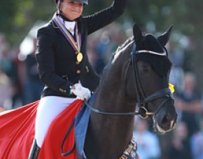 Dorothee Schneider and Sezuan win the 5-year old finals at the 2014 World Young Horse Championships in Verden :: Photo © Astrid Appels