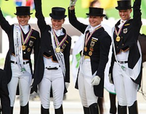 The 2014 German WEG gold medal winning team: Kristina Sprehe, Helen Langehanenberg, Isabell Werth, Fabienne Lutkemeier :: Photo © Astrid Appels