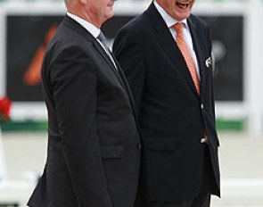 Chair of the FEI Dressage Committee, Frank Kemperman, with an official at the prize giving ceremony
