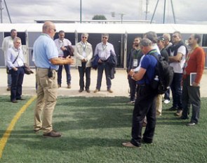 Representatives of the Rio 2016 Organising Committee for the Olympic and Paralympic Games in discussion with Stade d’Ornano stable manager Carsten Koch