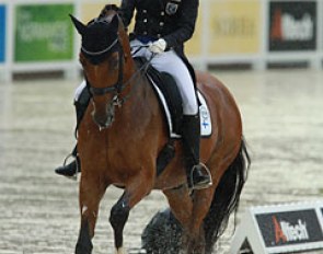 Eevamaria Porthan-Broddell on the 18-year old Solos Lacan in the pouring rain at the 2014 World Equestrian Games :: Photo © Astrid Appels