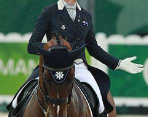 Australian Maree Tomkinson leaves the arena acknowledging her horse for the achievement of competing at WEG