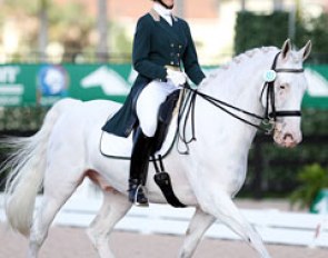 Alix Szepesi and the Danish bred Knabstrupper Majco Thunder's Hattrick at the 2014 CDIO Wellington :: Photo © Astrid Appels