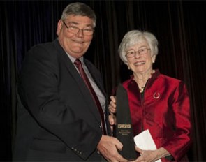 Michael Gallagher, President Equine Canada, presents Faith Berghuis with the Lifetime Achievement Award :: Photo © Shereen Jerrett