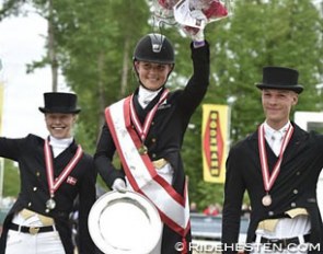 The 2015 Danish Grand Prix Championship podium: Agnete Kirk Thinggaard, Anna Kasprzak, Daniel Bachmann Andersen :: Photo © Ridehesten