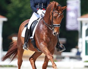 South African Katherine Berning on Emma Hindle's last Grand Prix horse Brisbane. Berning trains with Rien van der Schaft