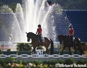 Early morning ring familiarization in the main stadium at the 2015 European Dressage Championships :: Photo © Barbara Schnell