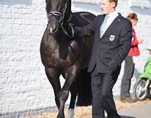 Matthias Rath and Totilas at the vet check on Tuesday before the Grand Prix. The horse was considered fit to compete