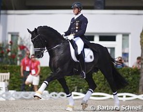 Matthias Rath and Totilas warming up for the Grand Prix at the 2015 European Dressage Championships in Aachen, Germany, on Thursday 12 August 2015 :: Photo © Barbara Schnell